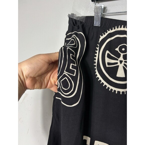 Ashro Skirt Women Black Tribal Midi A-Line Drawstring Rayon Mid Rise XL - Picture 4 of 14